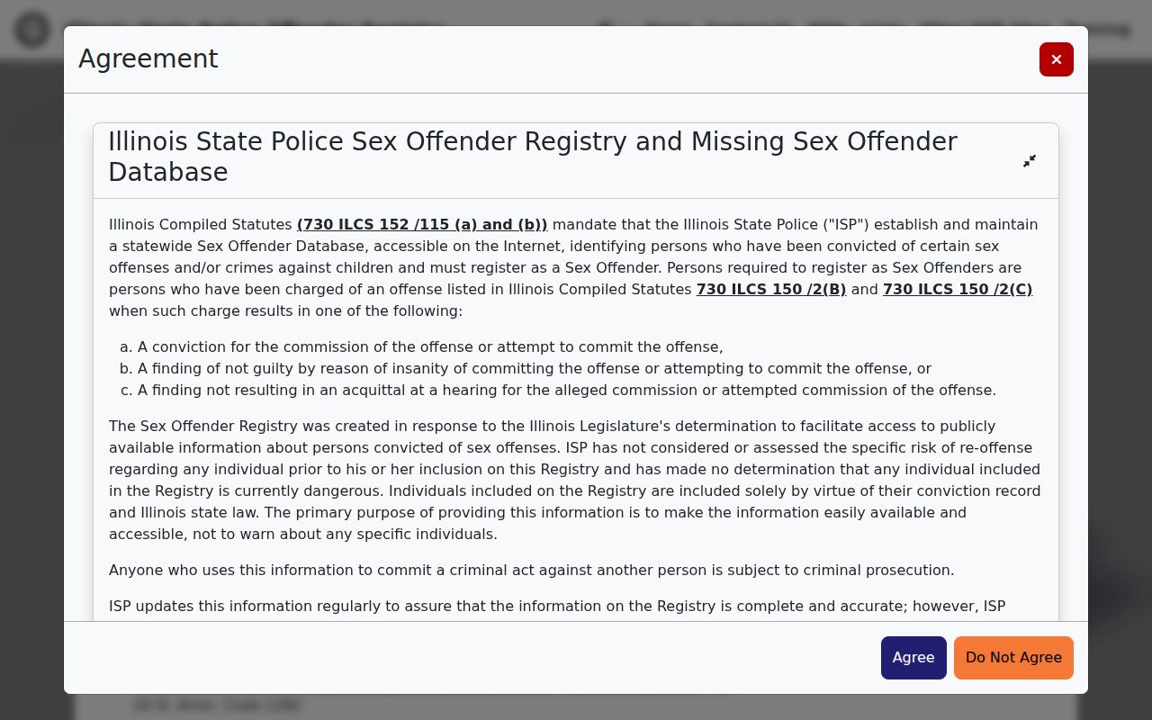 Kendall County sex offender search form in the Illinois registry