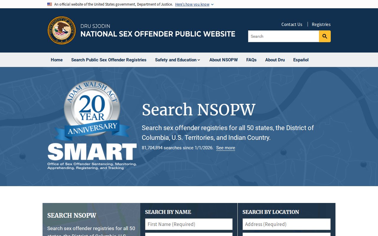 National registry layer for a Kendall County sex offender search