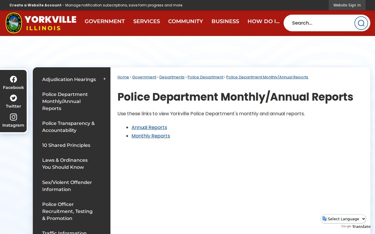 Yorkville Police monthly and annual reports archive